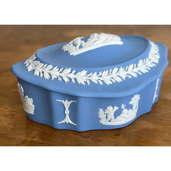 Vintage Wedgwood Blue Jasperware Oval Trinket Box For Sale - Image 9 of 12
