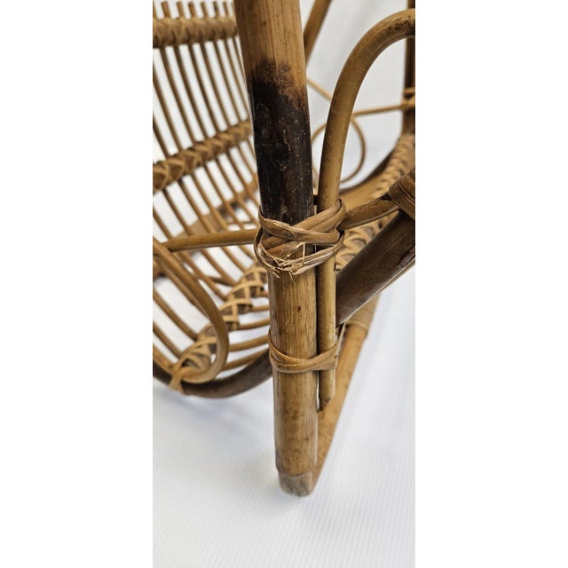 Vintage MCM Rattan Wicker 19" Magazine Rack Stand Franco Albini Style Boho Decor For Sale - Image 10 of 14