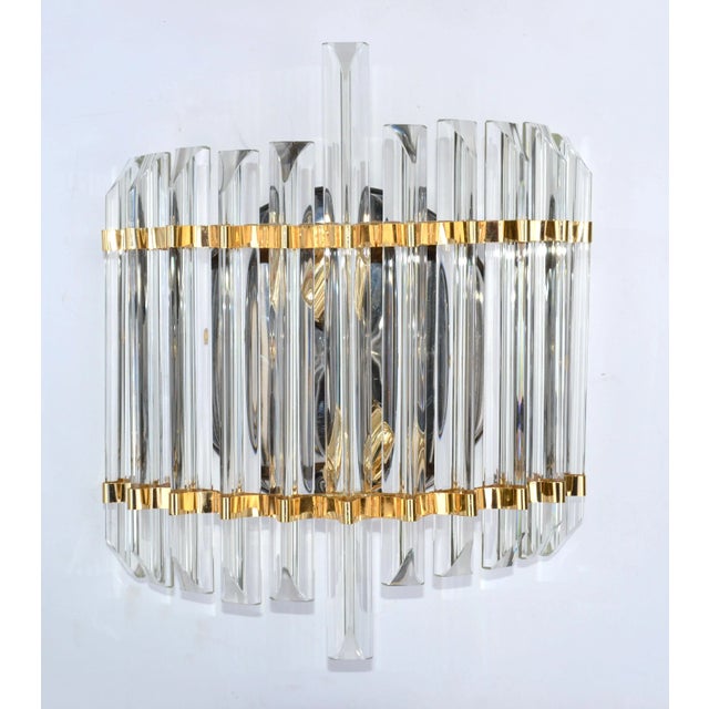 1970s Italian Venini Style Crystal & Brass Large Sconce, Wall Light Mid-Century Modern For Sale - Image 5 of 11