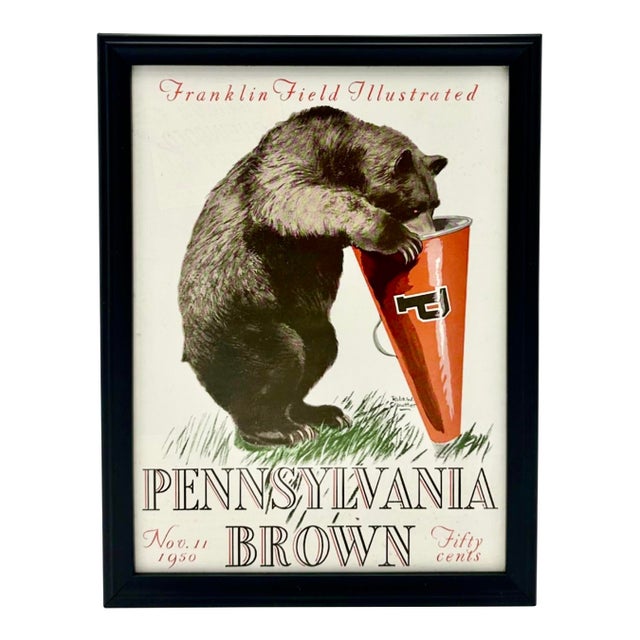 Vintage Pennsylvania vs. Brown Framed 1950 Football Program Cover For Sale