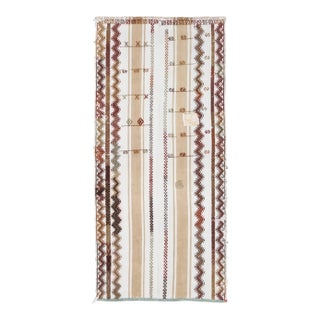 Vintage Turkish Oushak Handmade Wool Cotton White Kilim Runner Rug For Sale