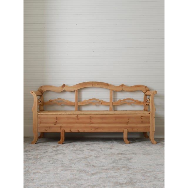 19th Century Antique Swedish Pine Storage Bench For Sale - Image 4 of 12