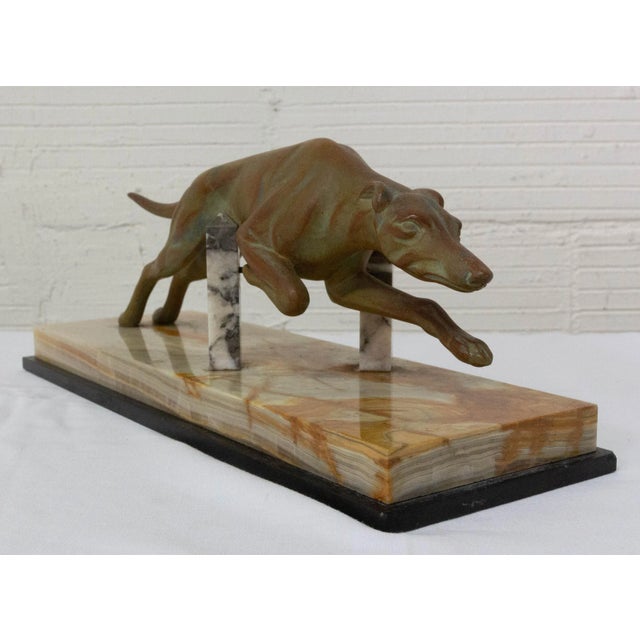 Brown French Art Deco Marble Spelter Greyhound, 1930s For Sale - Image 8 of 10