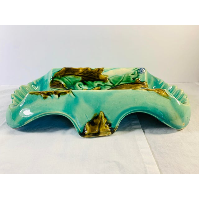 Rare Antique French Barbotine Majolica Turquoise Asparagus Serving Tray Platter Dish For Sale - Image 10 of 11
