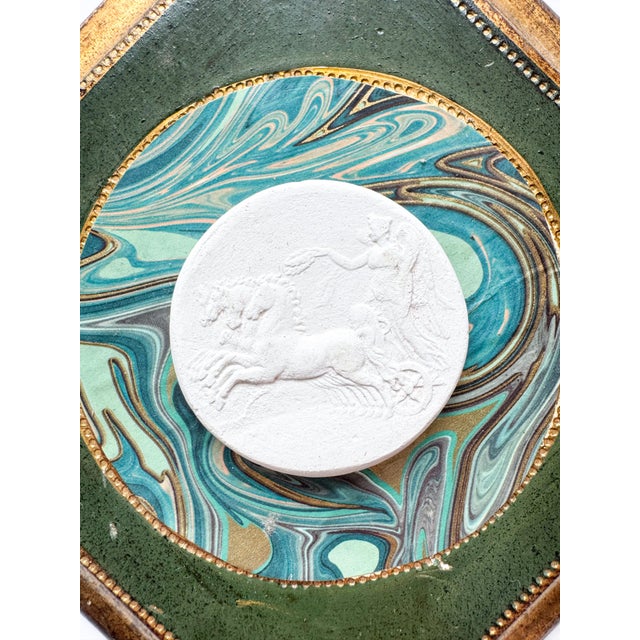 Italian Intaglio on Florentine Frame Mixed Media by Dorothy Art, Emerald Teal and Gold Marbled For Sale - Image 3 of 4