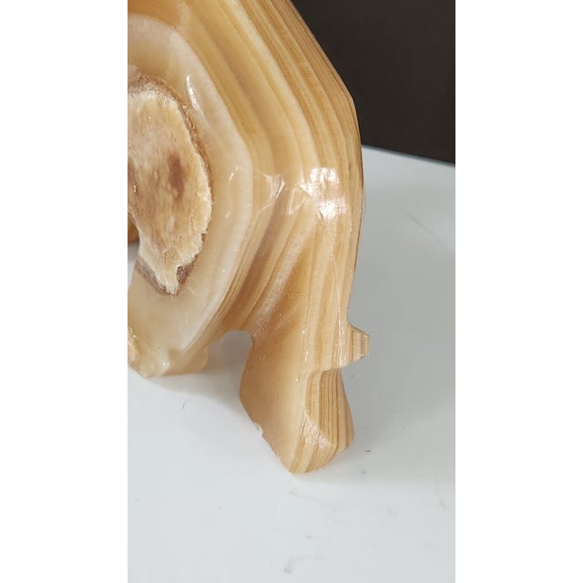 Pair of Vintage Hand-Carved Honey Onyx Elephant Figurines For Sale - Image 11 of 16