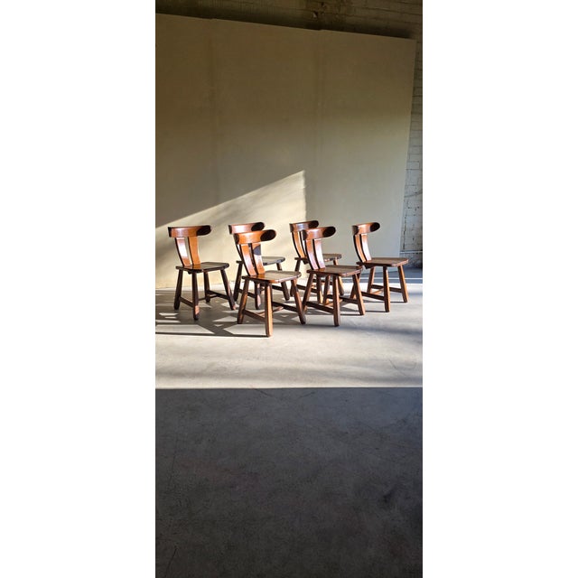 Rustic Brutalist Oak Dining Chairs, 1960s, Set of 6 For Sale - Image 3 of 12