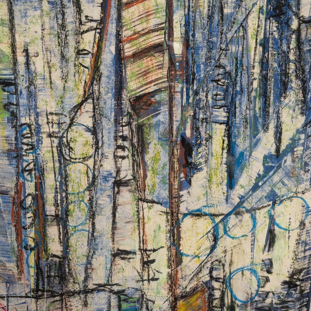 French Mid 20th Century France Blue Wood Painting For Sale - Image 3 of 15