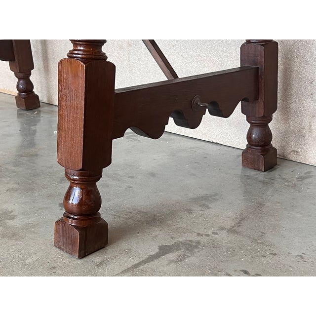 19th Spanish Side Table With Cared Turned Legs and Iron Stretcher For Sale - Image 10 of 11