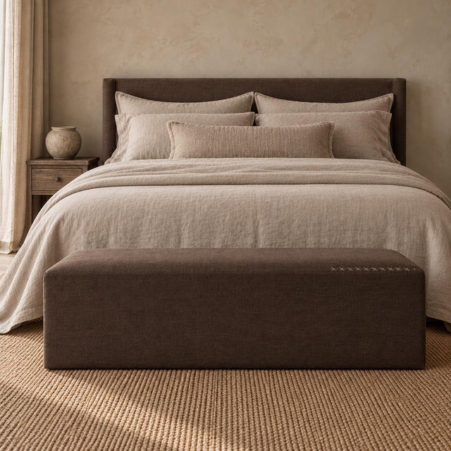 Berg Cafe Noir Bench by Bloom Home Inc, Modern Linen Upholstery For Sale - Image 10 of 10