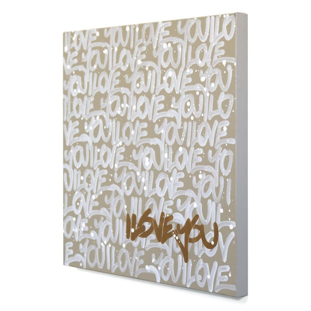 Calm Mood #2 - Abstract 'I Love You' Graffiti Mixed Media Painting on Canvas Original Artwork by Amber Goldhammer For Sale In Los Angeles - Image 6 of 9