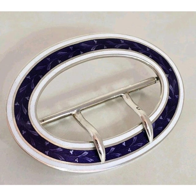 Early 20th Century Antique Edwardian Sterling Silver Guilloché Enamel Buckle, 1910 For Sale - Image 5 of 18
