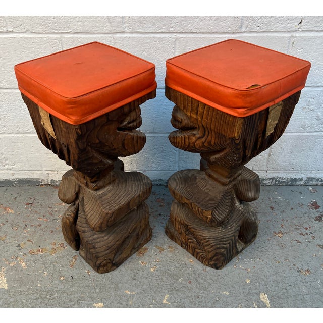 Hand-Carved Mid-Century Witco Tiki Bar and Stool Set, 3 Pieces For Sale - Image 15 of 17