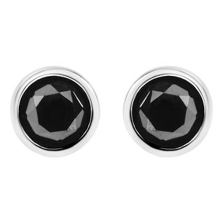 14K White Gold 1/2 Cttw Round Brilliant-Cut Black Diamond Bezel-Set Stud Earrings with Screw Backs (Fancy Color-Enhanced, I2-I3 Clarity) For Sale