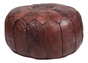 Vintage Mid Century Round Moroccan Leather Pouf