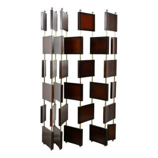 Wooden and Brass Room Screen Divider For Sale