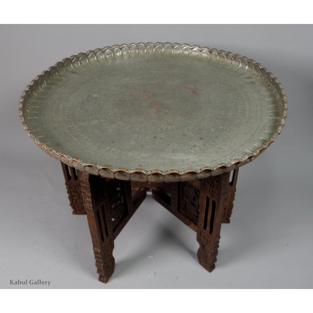 Oriental Islamic Engraved Copper Table Tray, 1930s For Sale - Image 11 of 17