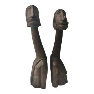 Vintage Mid-Century African Companion Wood Sculptures - A Pair For Sale