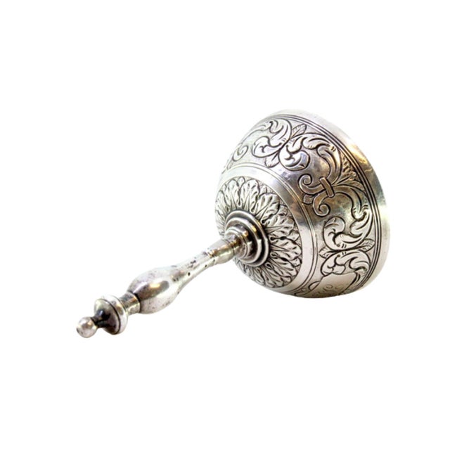 Metal Silver Bell with Chiseled Reliefs and Knob Handle For Sale - Image 7 of 7