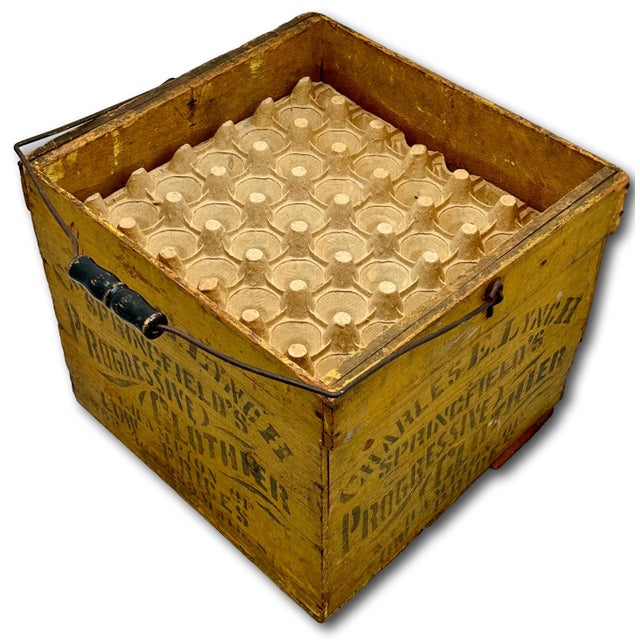 Saffron Wonderfully Rustic & Unusual Antique Patent 1897 Americana Wood Egg Carrier Crate With Maker & Clothier Advertising For Sale - Image 8 of 18