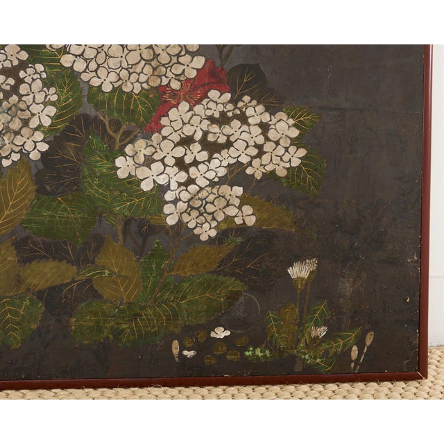 Japanese Rimpa Two Panel Screen Moonlit Landscape With Flowers | Chairish