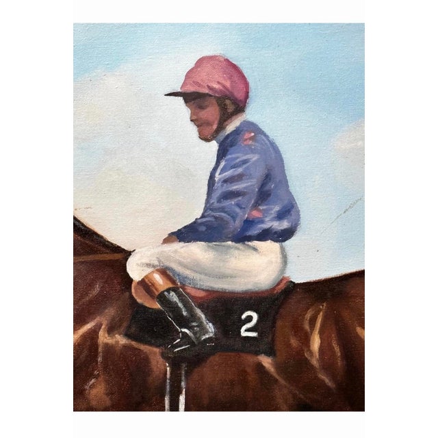 Paint Mid 20th Century English Sporting Oil Painting of Jockey Joe Mercer and Brigadier Gerard For Sale - Image 7 of 8