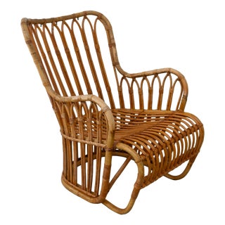 Danish Rattan Lounge Chair by Tove Kindt-Larsen for R. Wengler, 1940s For Sale