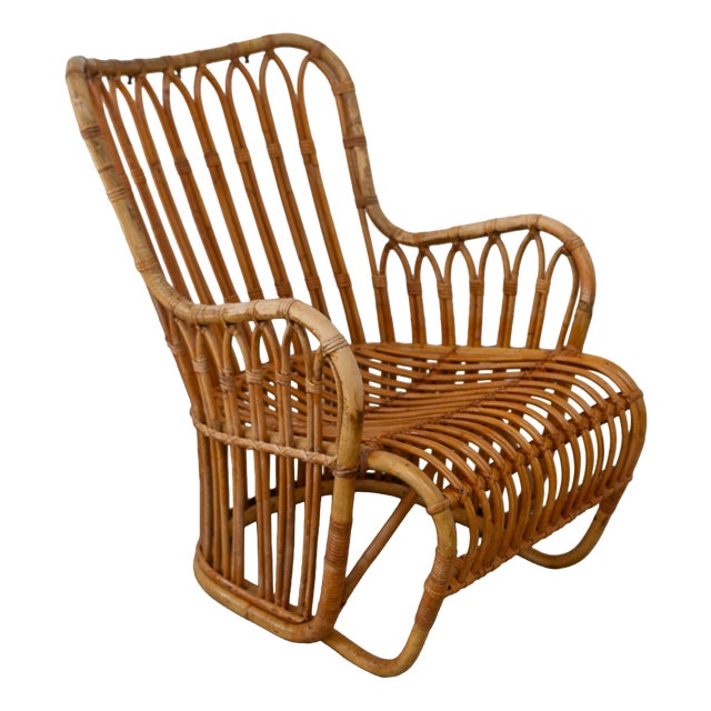 Danish Rattan Lounge Chair by Tove Kindt-Larsen for R. Wengler, 1940s For Sale