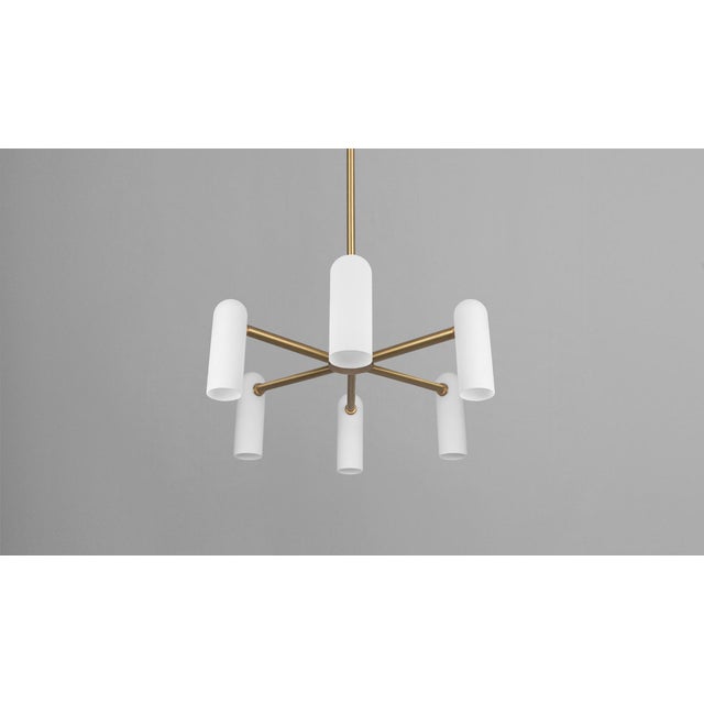 White Schwung Odyssey Round Chandelier, 6-Light, Brass Lacquered Burnished Brass, Black Gunmetal, Polished Nickel For Sale - Image 8 of 11