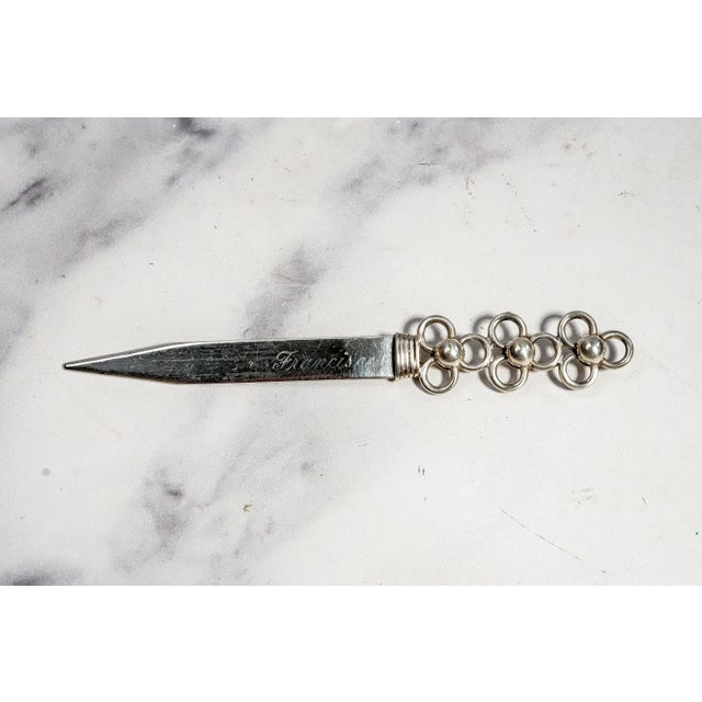Handmade Vintage Sterling Silver 925 Luxury Desk Letter Opener Sculptural Openwork Floral Handle For Sale - Image 10 of 10