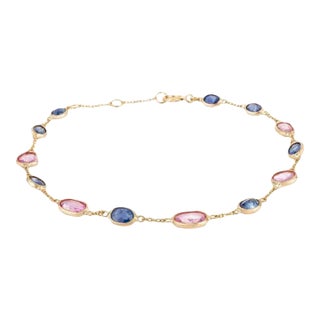 4.25 Carats Uncut Multi Sapphire Rainbow Bracelet in 18k Gold For Sale