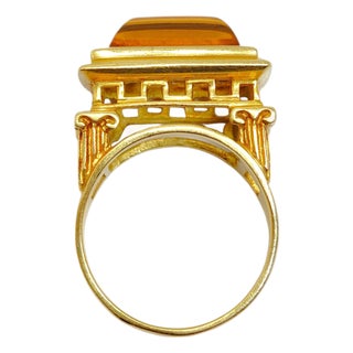 Late 20th Century Finestra Greek Revival 18k Yellow Gold and Citrine Architectural Ring, Size 9.25 For Sale
