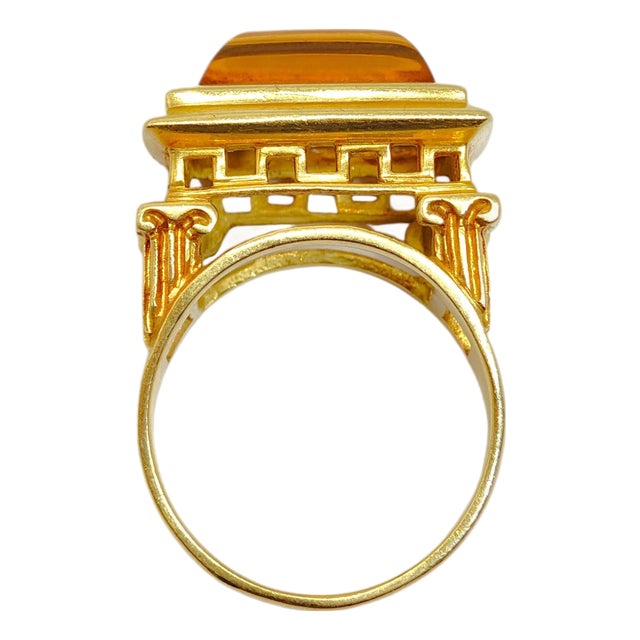 Late 20th Century Finestra Greek Revival 18k Yellow Gold and Citrine Architectural Ring, Size 9.25 For Sale