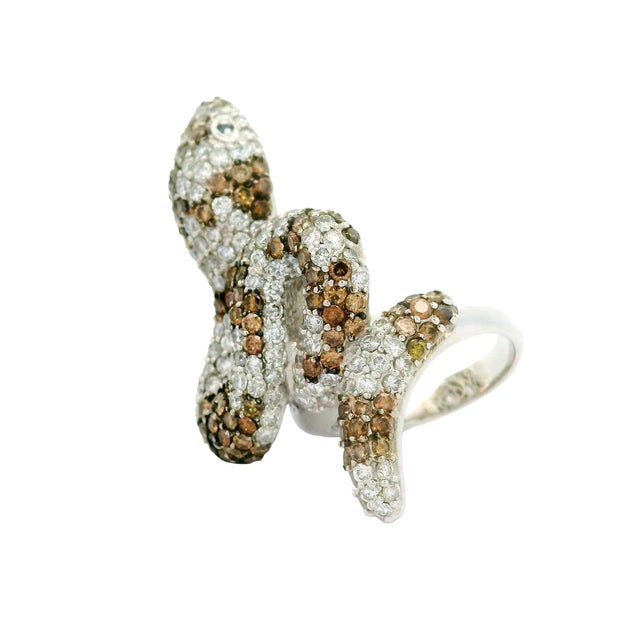 Early 21st Century Diamond 18k White Gold Snake Ring, Size 7 For Sale - Image 5 of 7
