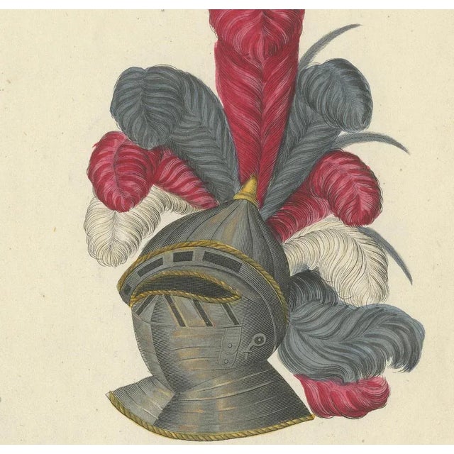 Ornate Knightly Helmets with Plumes, 1842, Lithograph For Sale - Image 6 of 7