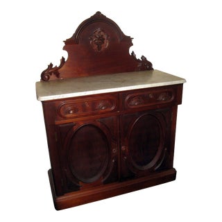 19th century Victorian Walnut Server Sideboard with Marble Top For Sale
