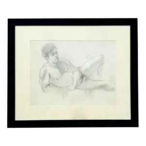 Vintage Boho Graphite on Paper Figure Drawing of a Man