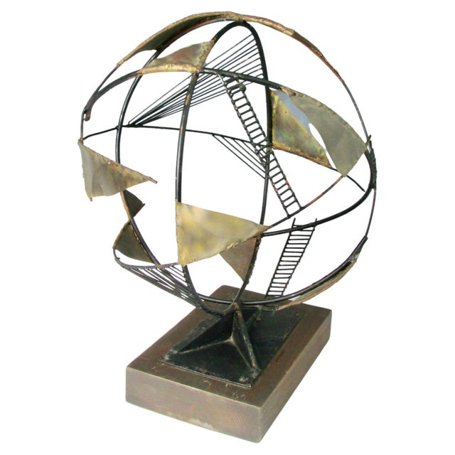 Mid 20th Century Brutalist Torch Cut and Welded Skeleton Sphere Table Top Sculpture For Sale - Image 11 of 11