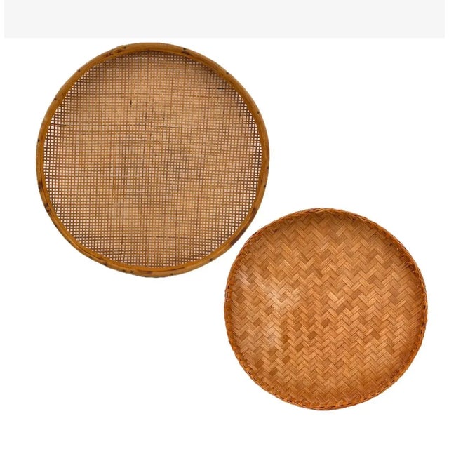 Mid-Century Chinoiserie Cane Wicker and Bamboo Large Herb Drying Basket Tray or Wall Hanging For Sale - Image 12 of 12