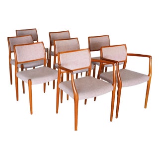 1960s Niels Otto Møller Model #65 & #80 Teak Dining Chairs Set of 8 MCM For Sale