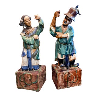 Large Early 20th C Shiwan Pottery Figures For Sale