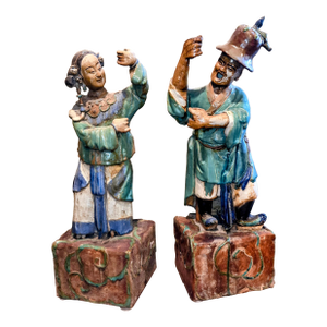 Large Early 20th C Shiwan Pottery Figures