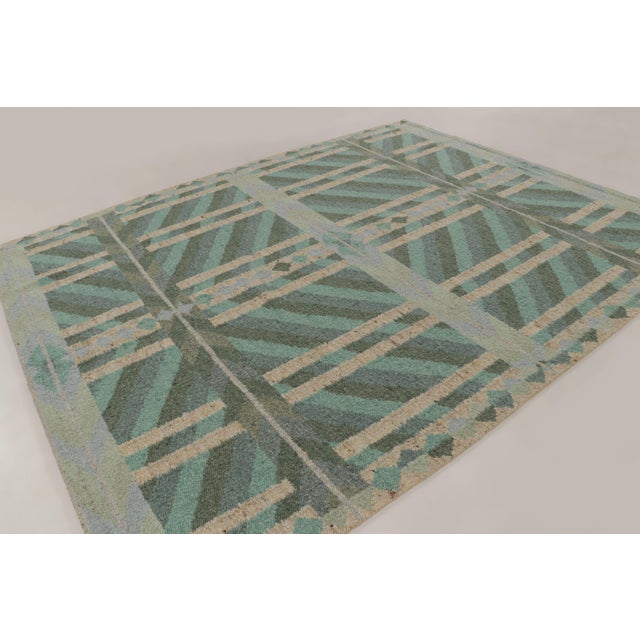Mid-Century Modern Contemporary Scandinavian Style Geometric Green Wool Rug by Rug & Kilim, India For Sale - Image 3 of 10