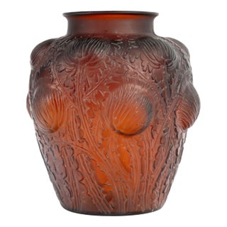 Vintage Domrémy Vase in Tinted Amber Red by René Lalique, 1926 For Sale