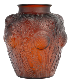 Vintage Domrémy Vase in Tinted Amber Red by René Lalique, 1926