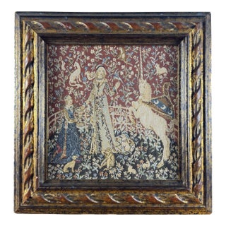 Vintage English Framed Tapestry, the Lady and the Unicorn For Sale
