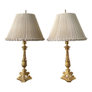 Vintage Empire Gilt Candlestick Lamps - A Pair For Sale