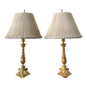 Vintage Empire Gilt Candlestick Lamps - A Pair