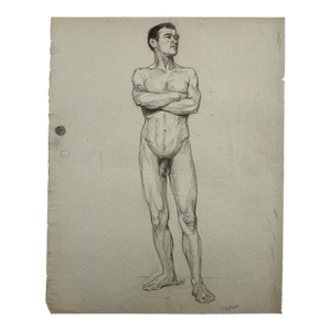 Ludwig Ernst Faber (German, 1855–1913) - Antique Neoclassical Male Nude Study, Signed (Graphite on Paper)