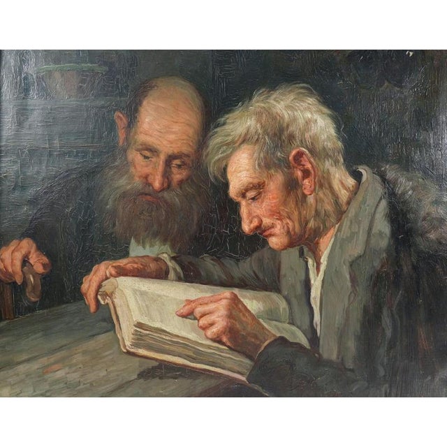 Alfonso Grassi, Elderly Readers, Mid-1900s, Oil Painting on Canvas, Framed For Sale - Image 10 of 16